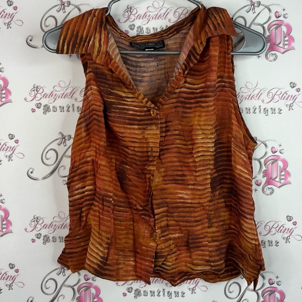 Francesca mammoliti button up tank top Elegant Brown Striped Sleeveless Blouse